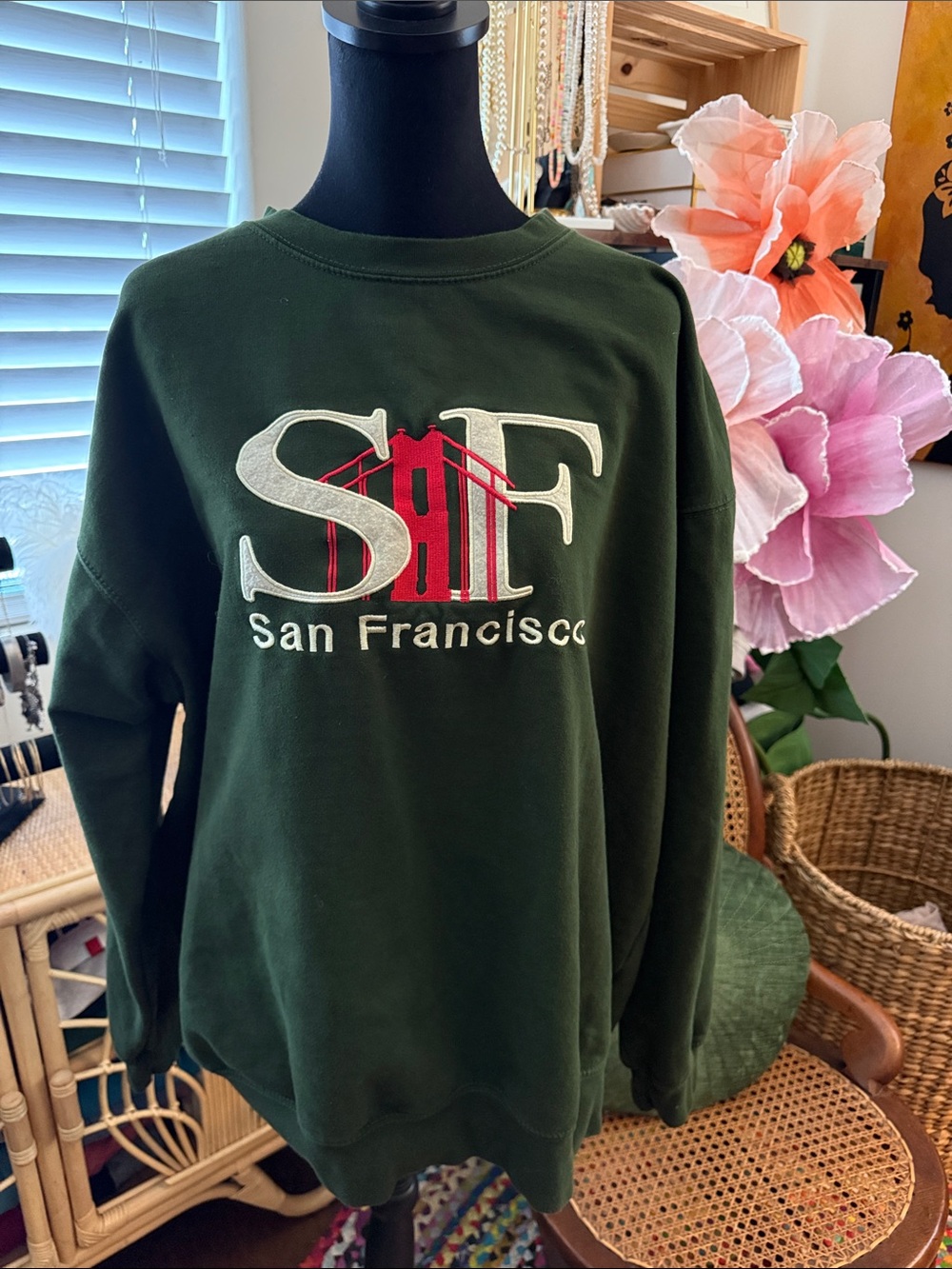 Vintage Ocean Beach 90s/Y2K San Francisco Hunter Green Sweatshirt
